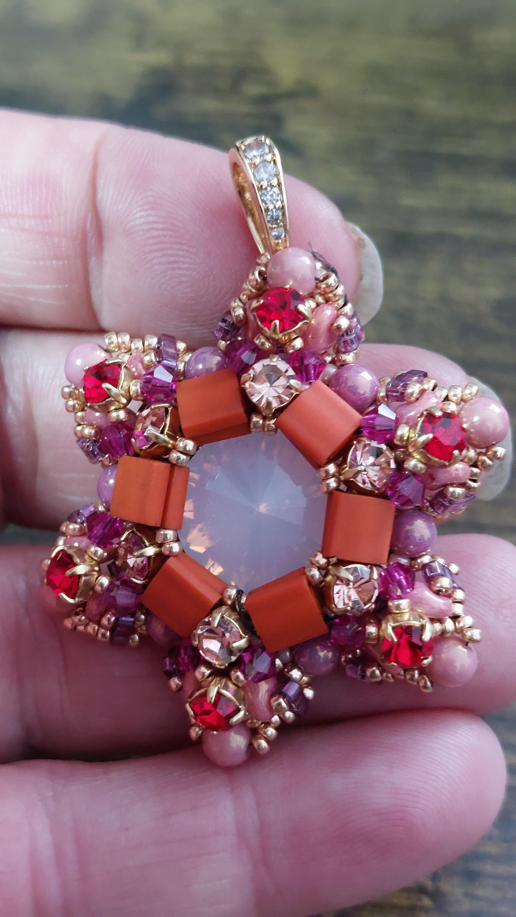 Handmade Crystal Pendant: Preciosa, Miyuki Beads, Czech Glass