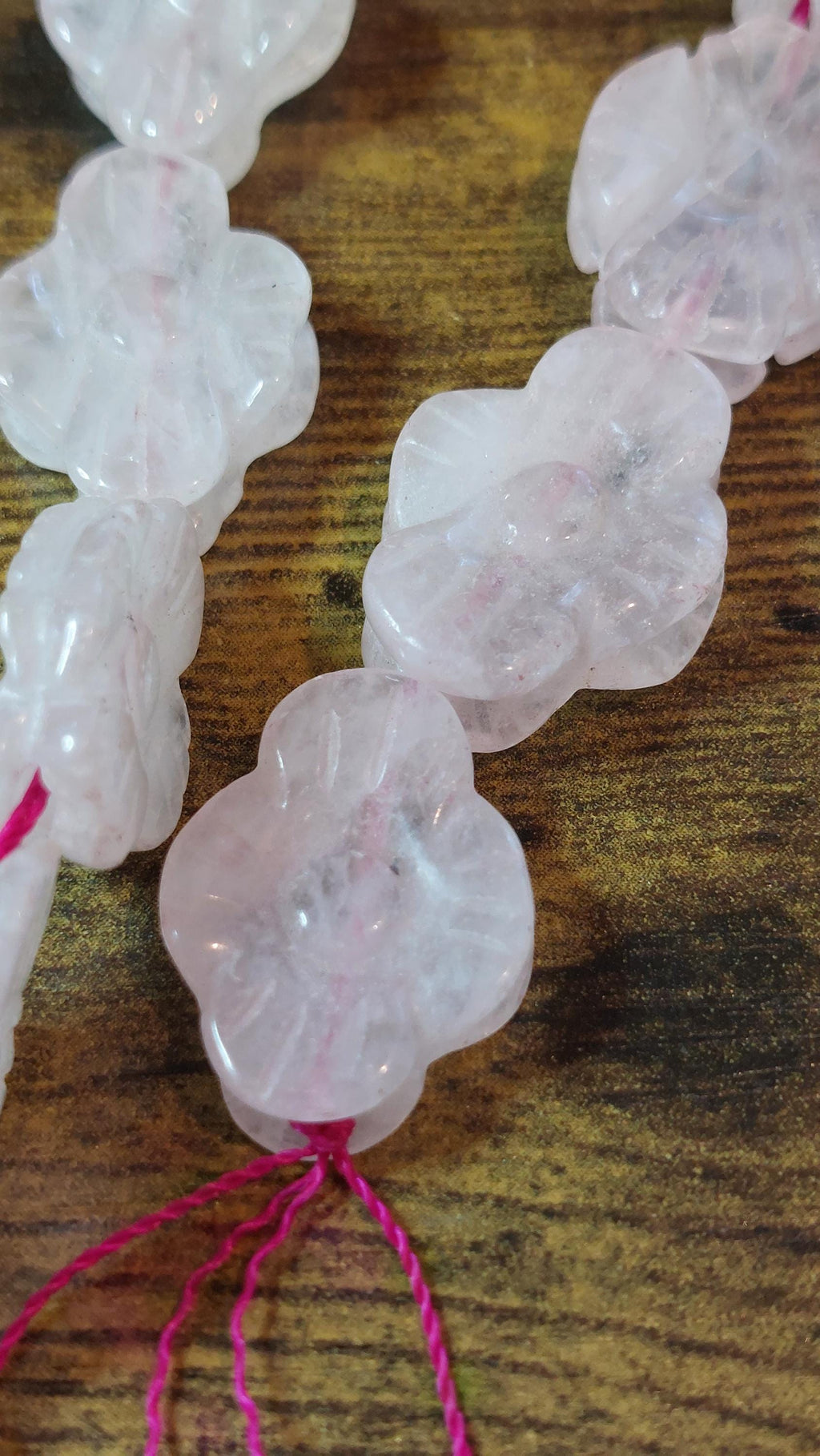 Natural Rose Quartz Carved Flower Beads 22-24mm