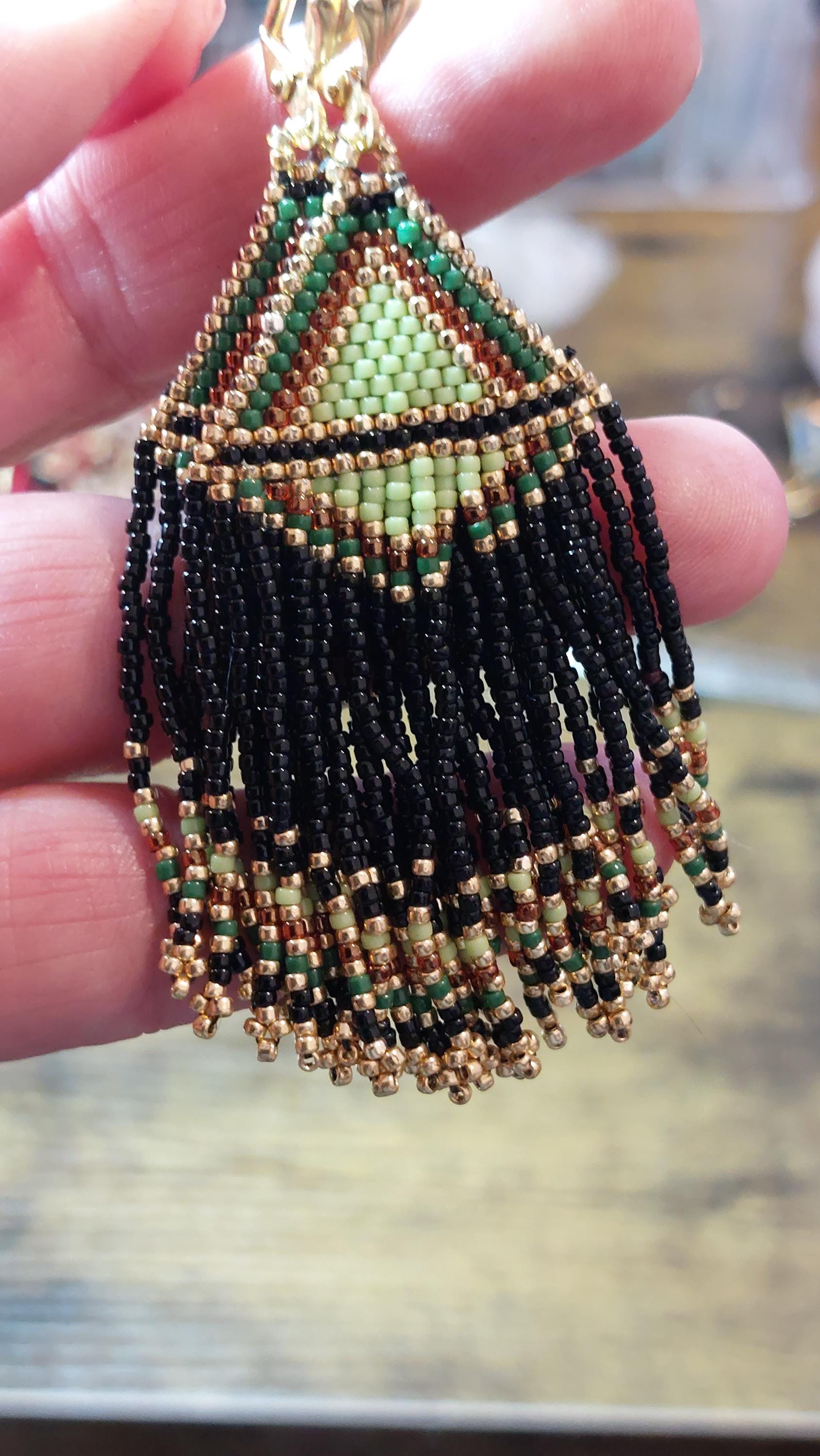 Handmade Long Earrings made with Japanese Seed Beads