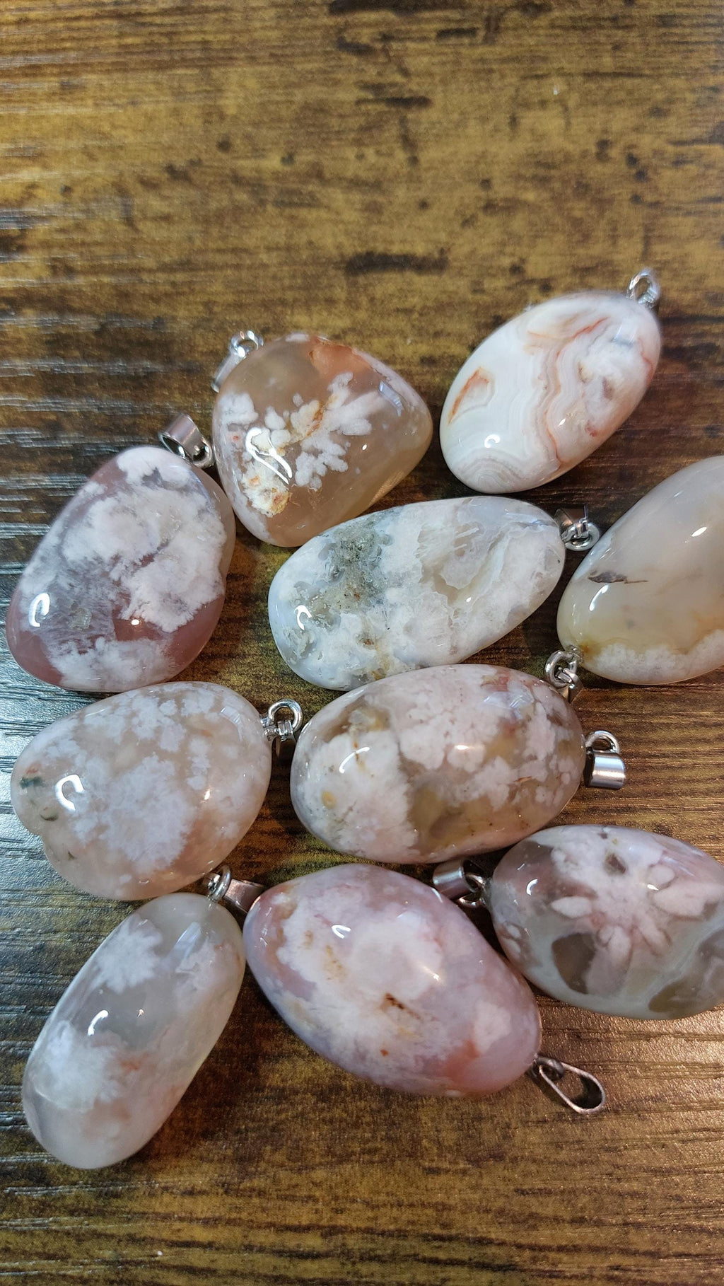 Natural Cherry Blossom Agate Pendants