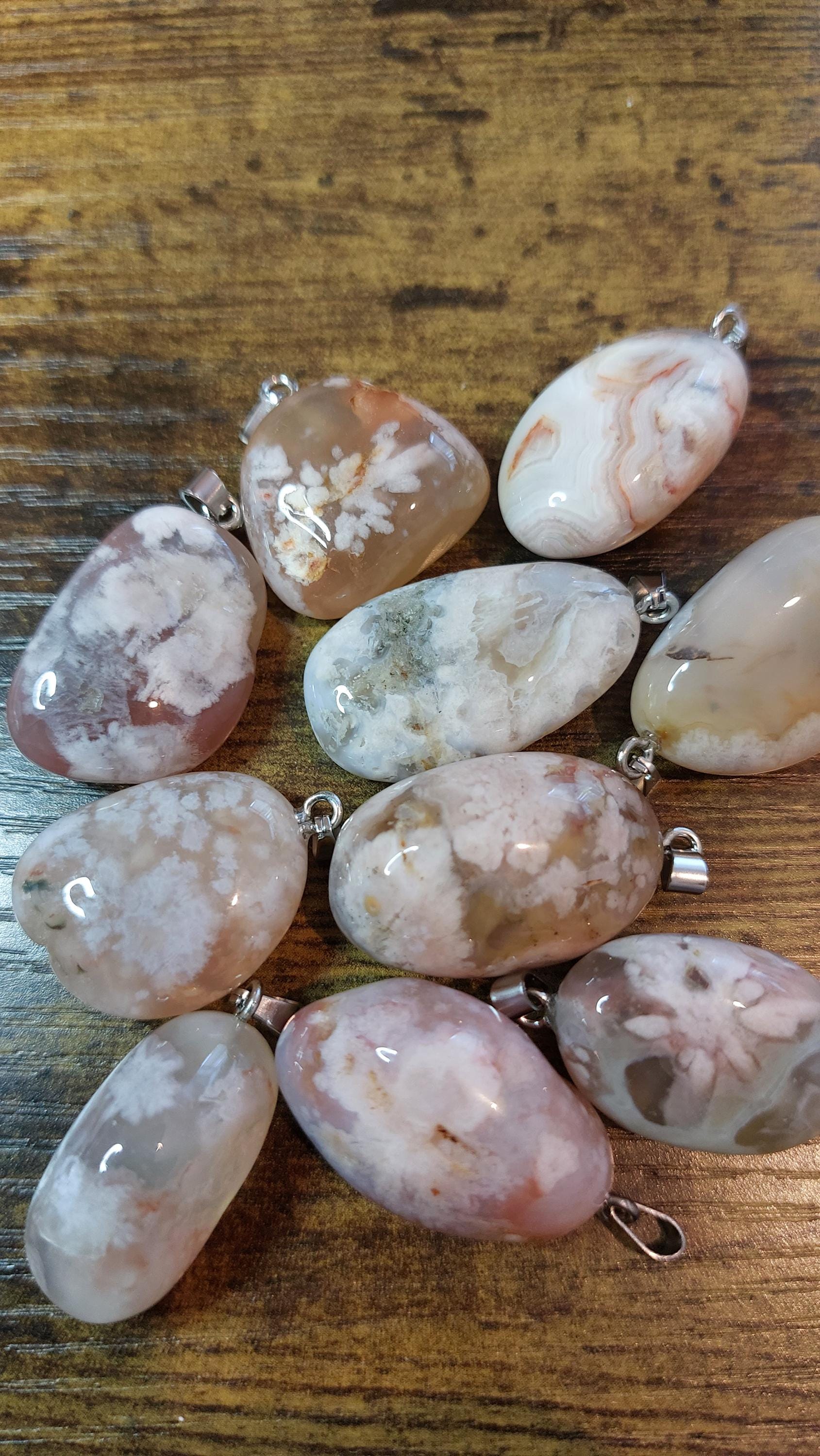Natural Cherry Blossom Agate Pendants