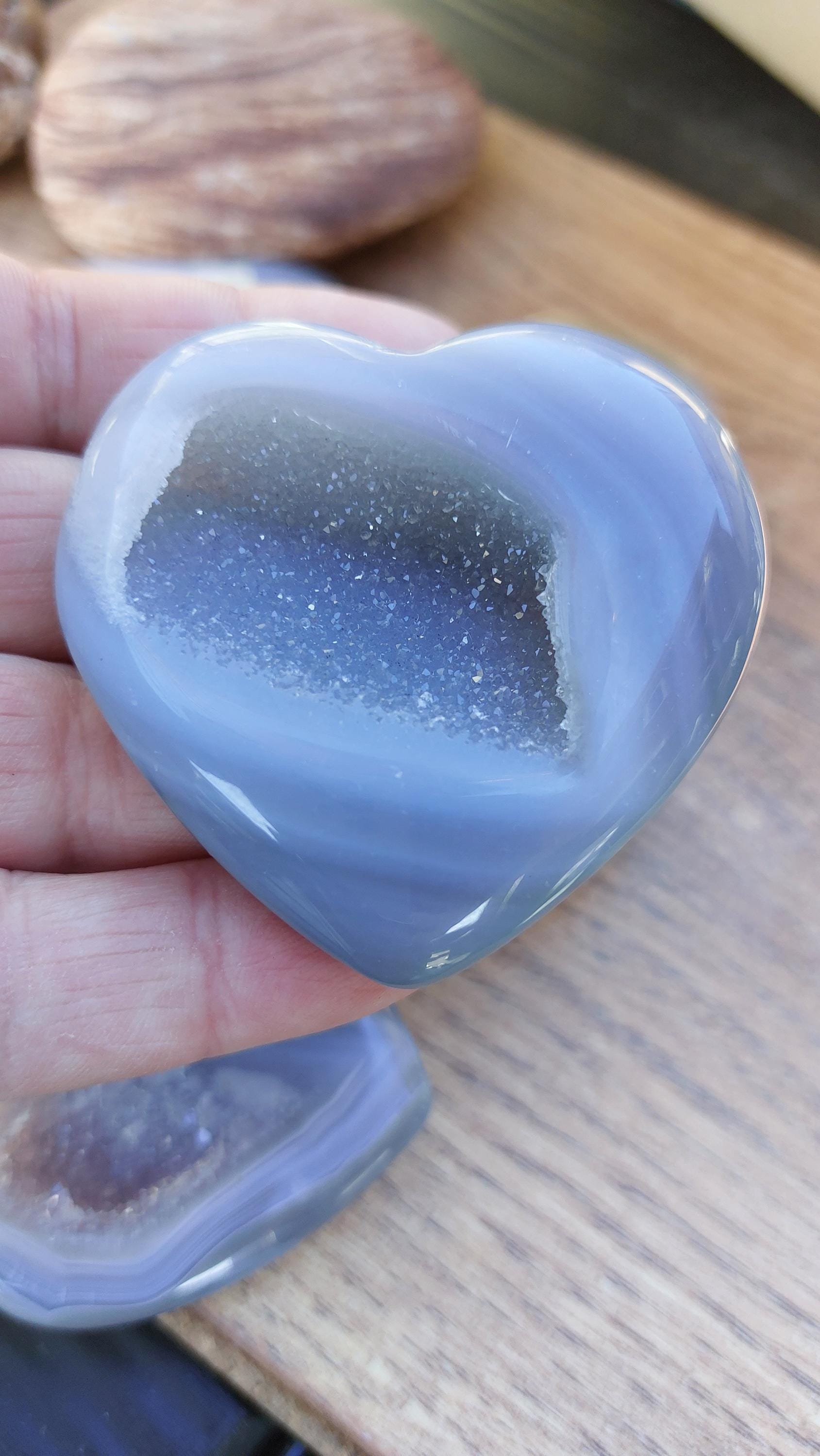 natural grey agate hearts with druzy