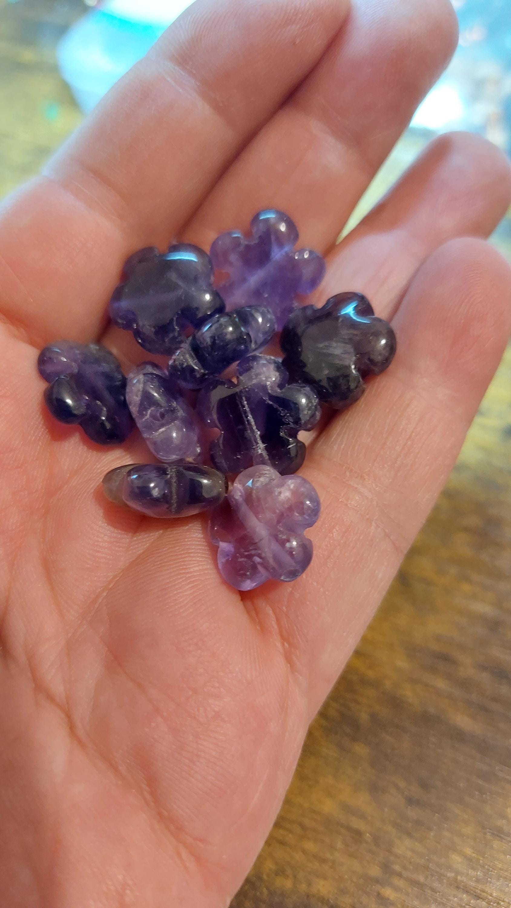 2 Carved Amethyst Flower Bead 15mm