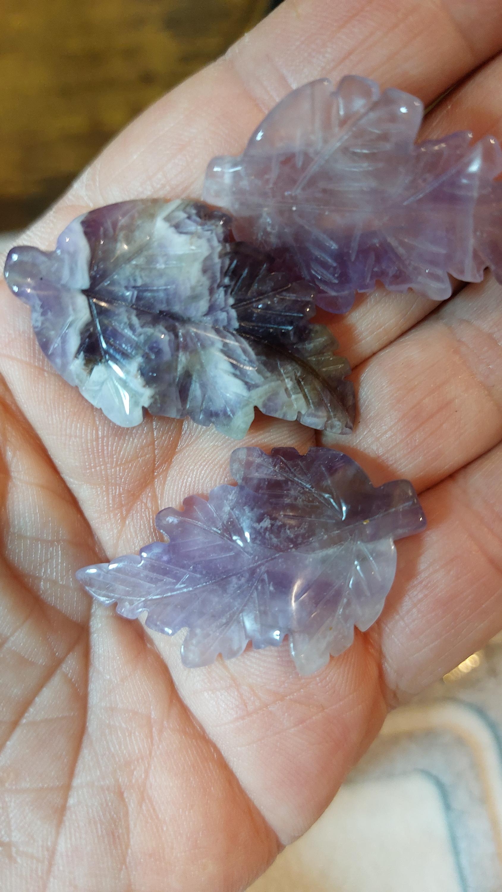 Natural Amethyst Carved Leaf Pendant 40mm