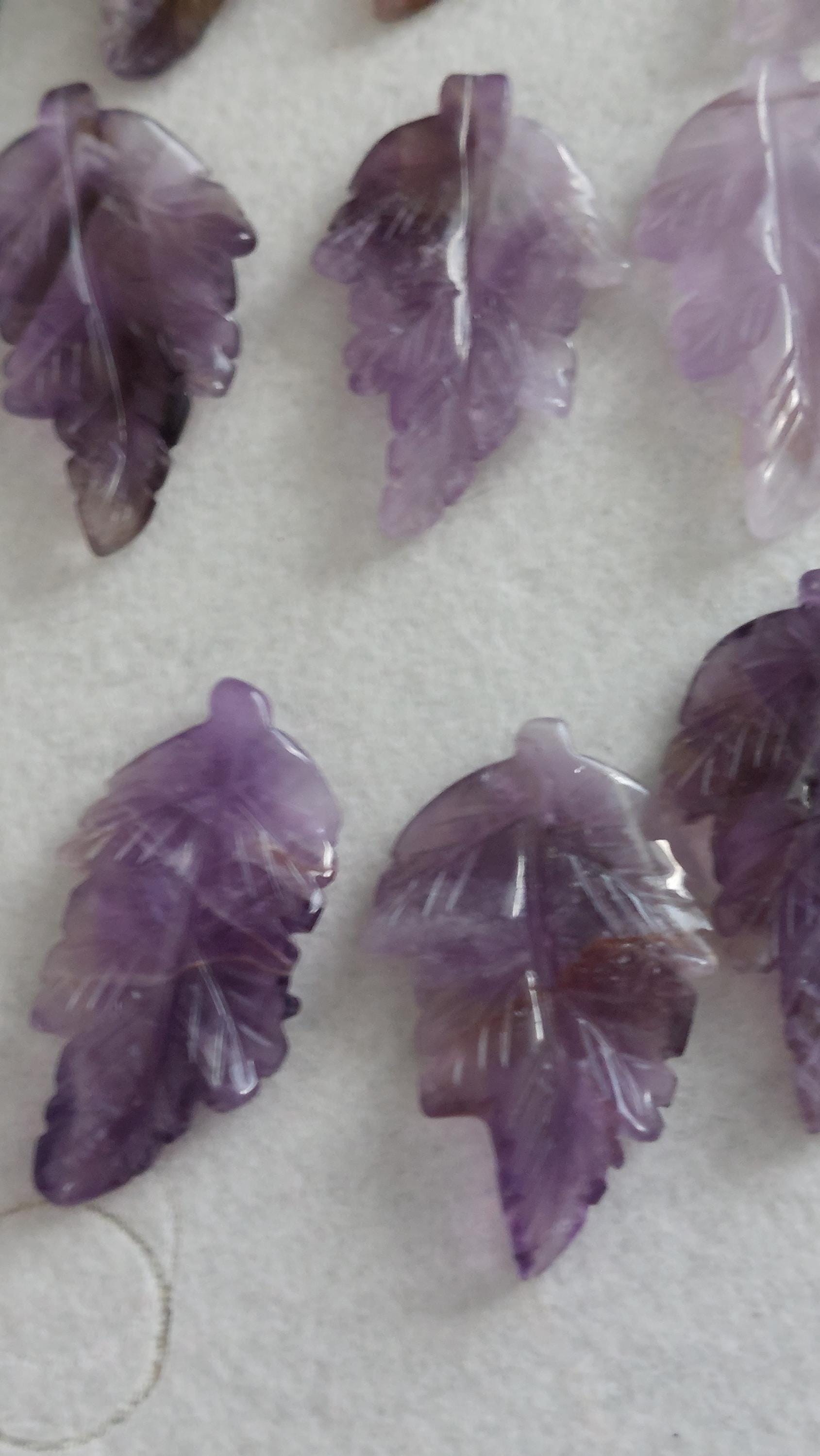 Natural Amethyst Carved Leaf Pendant 40mm