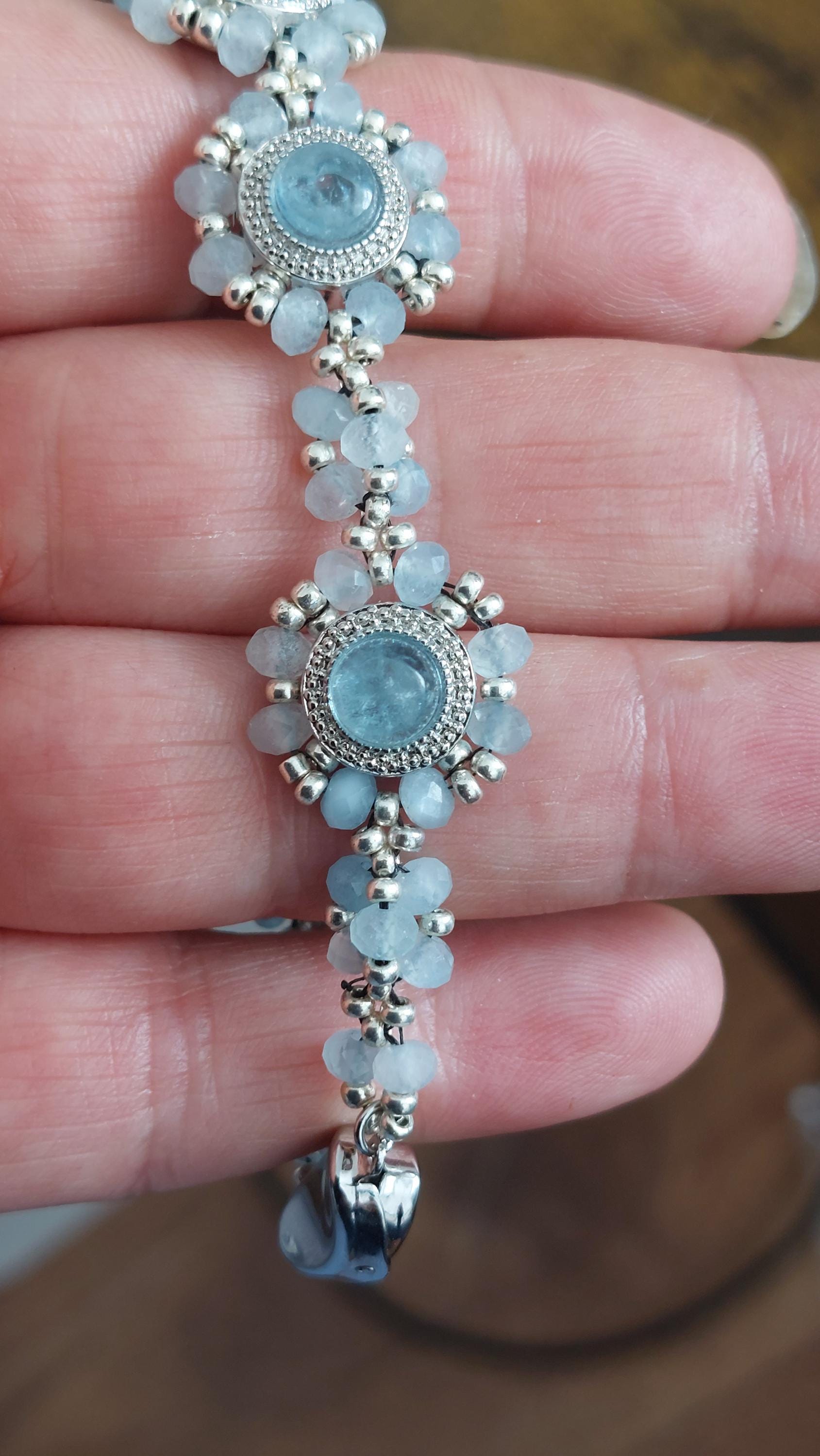 Aquamarine Beaded Bracelet: CZ & Miyuki Seed Bead Links