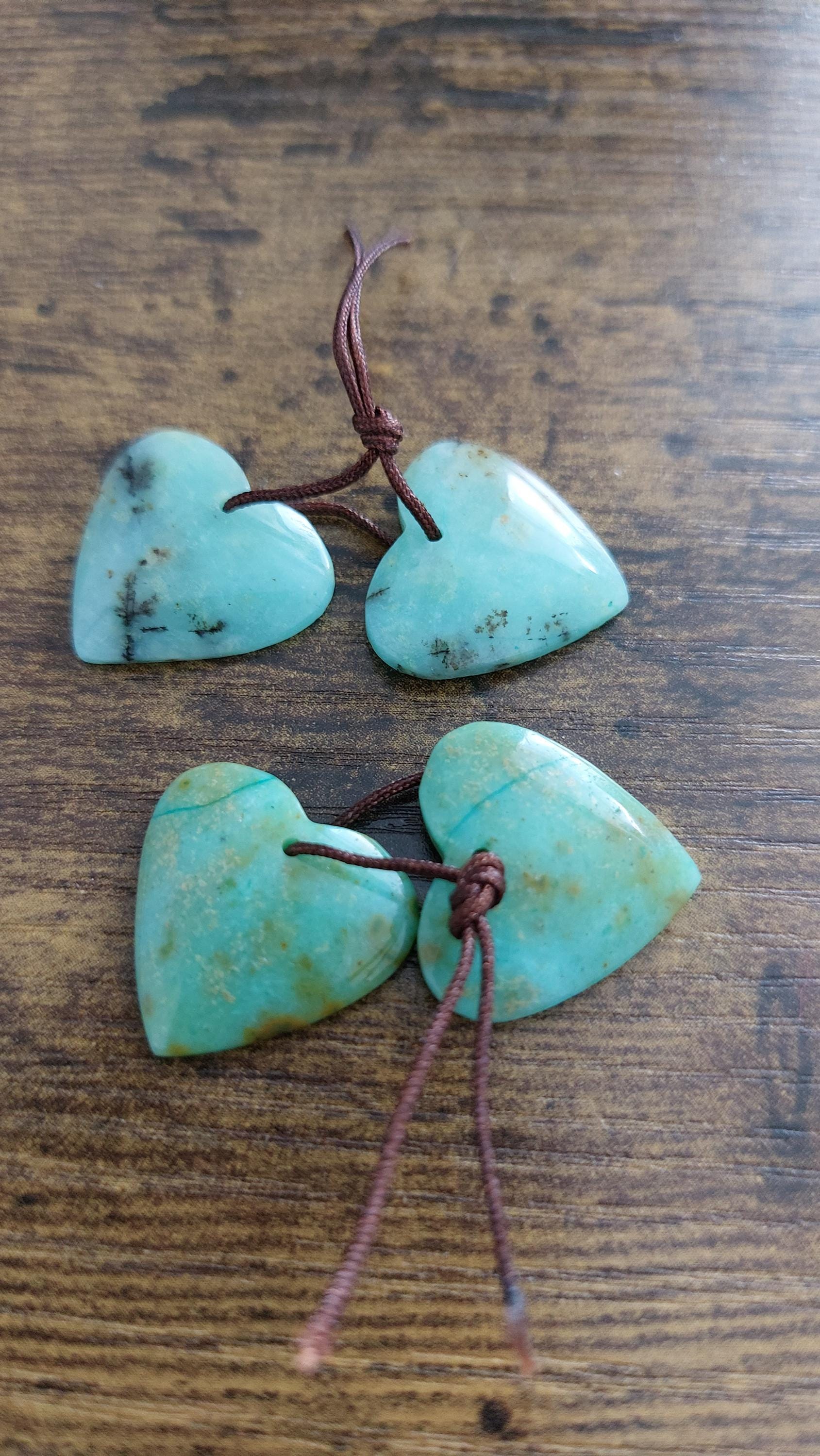 natural African Turquoise pendants hearts pair