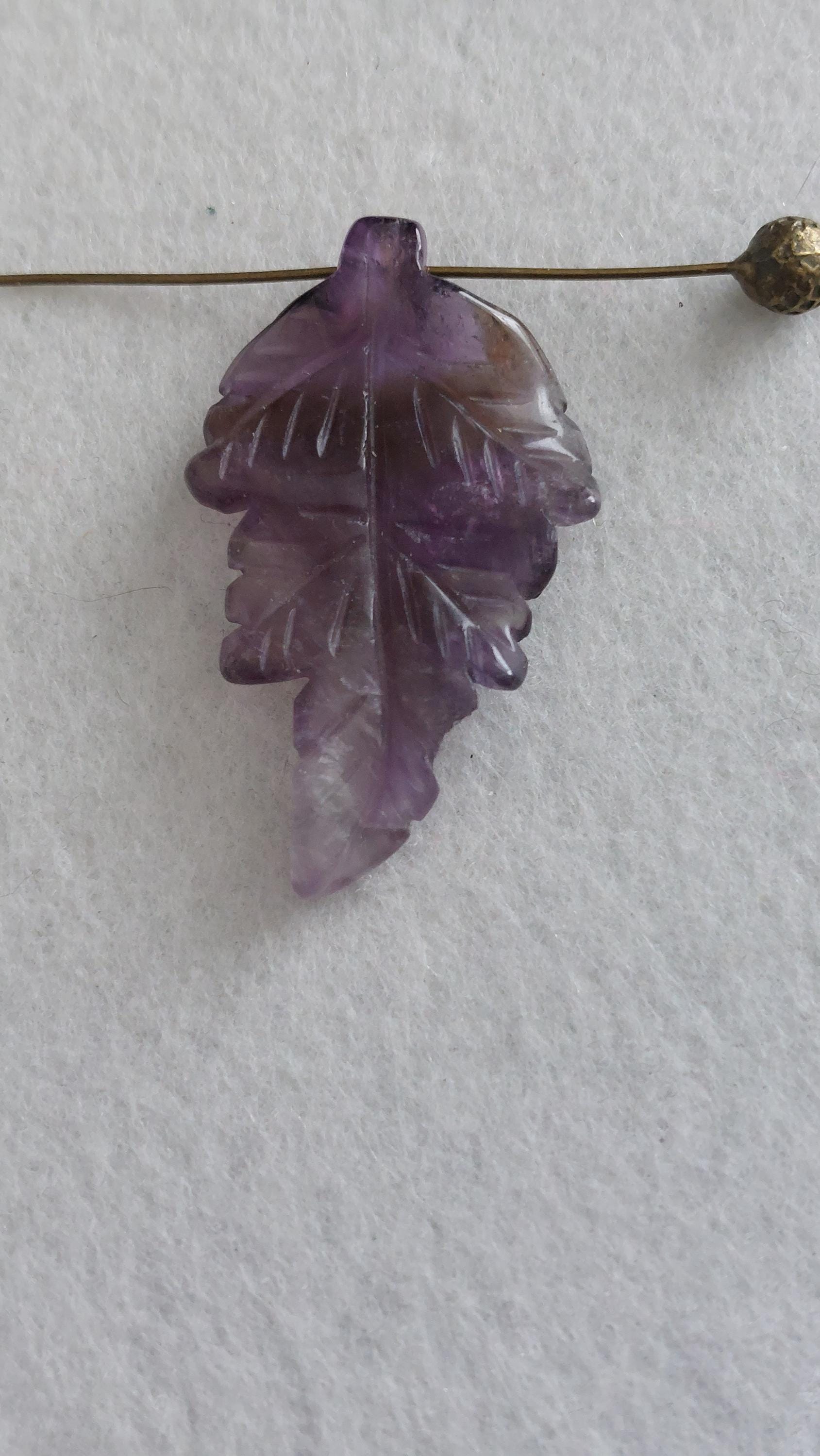 Natural Amethyst Carved Leaf Pendant 40mm