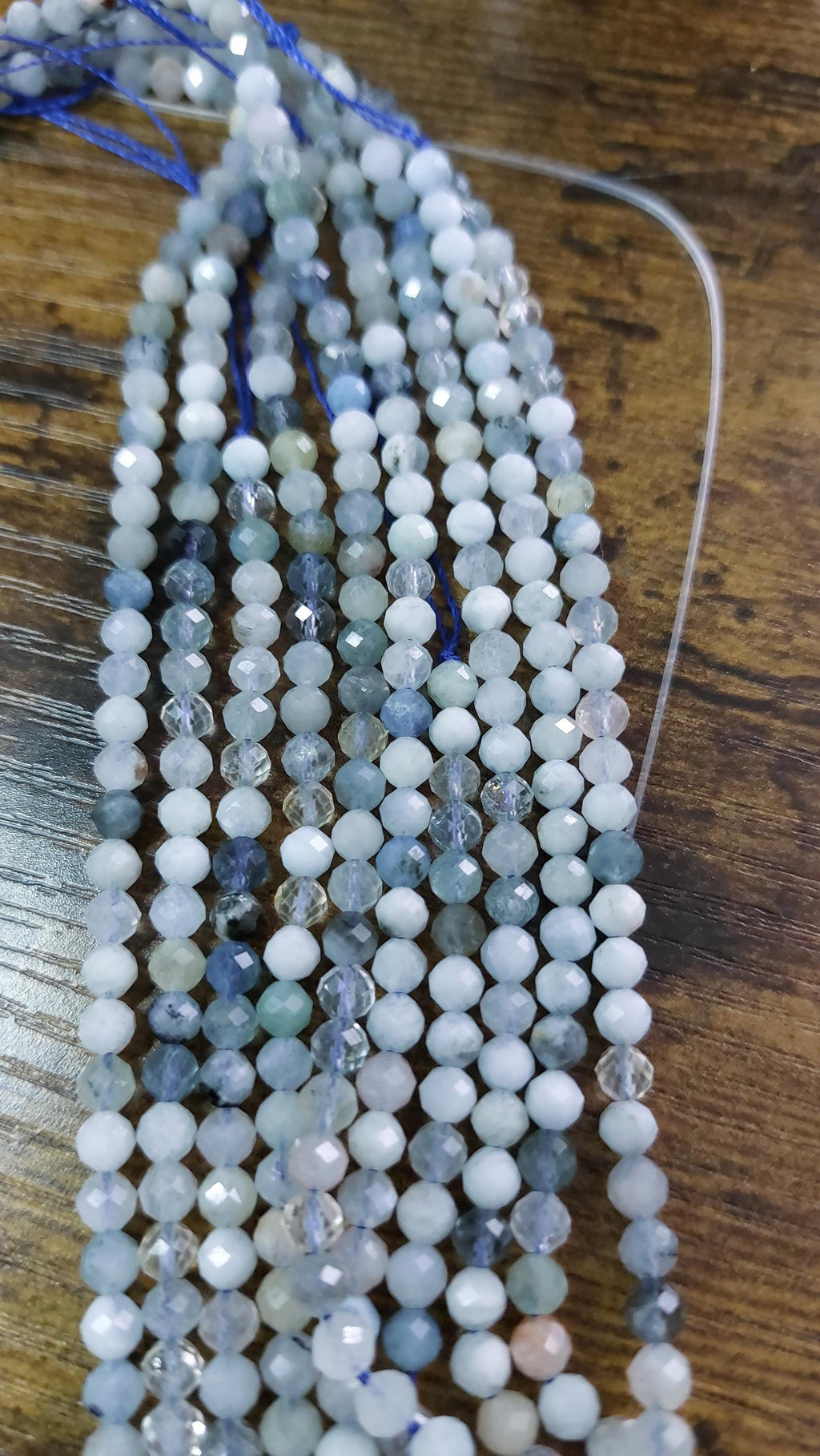 Natural Aquamarine & Quartz Mix Faceted Beads 4mm