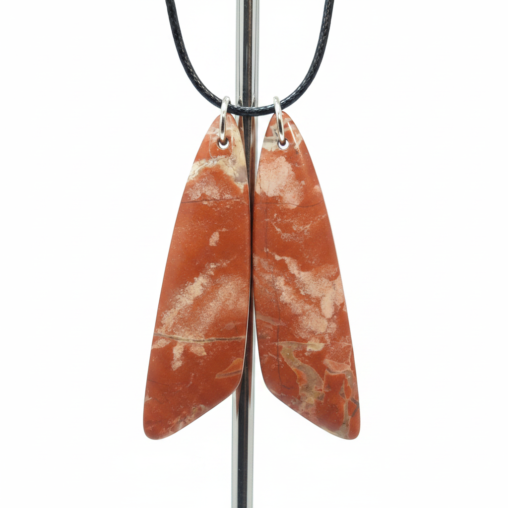 Natural Red Rainbow Jasper Wing Pendants Pair