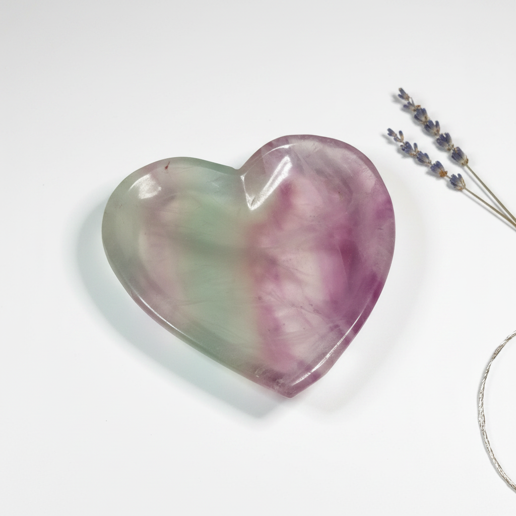 Natural Fluorite Carved Heart Plate
