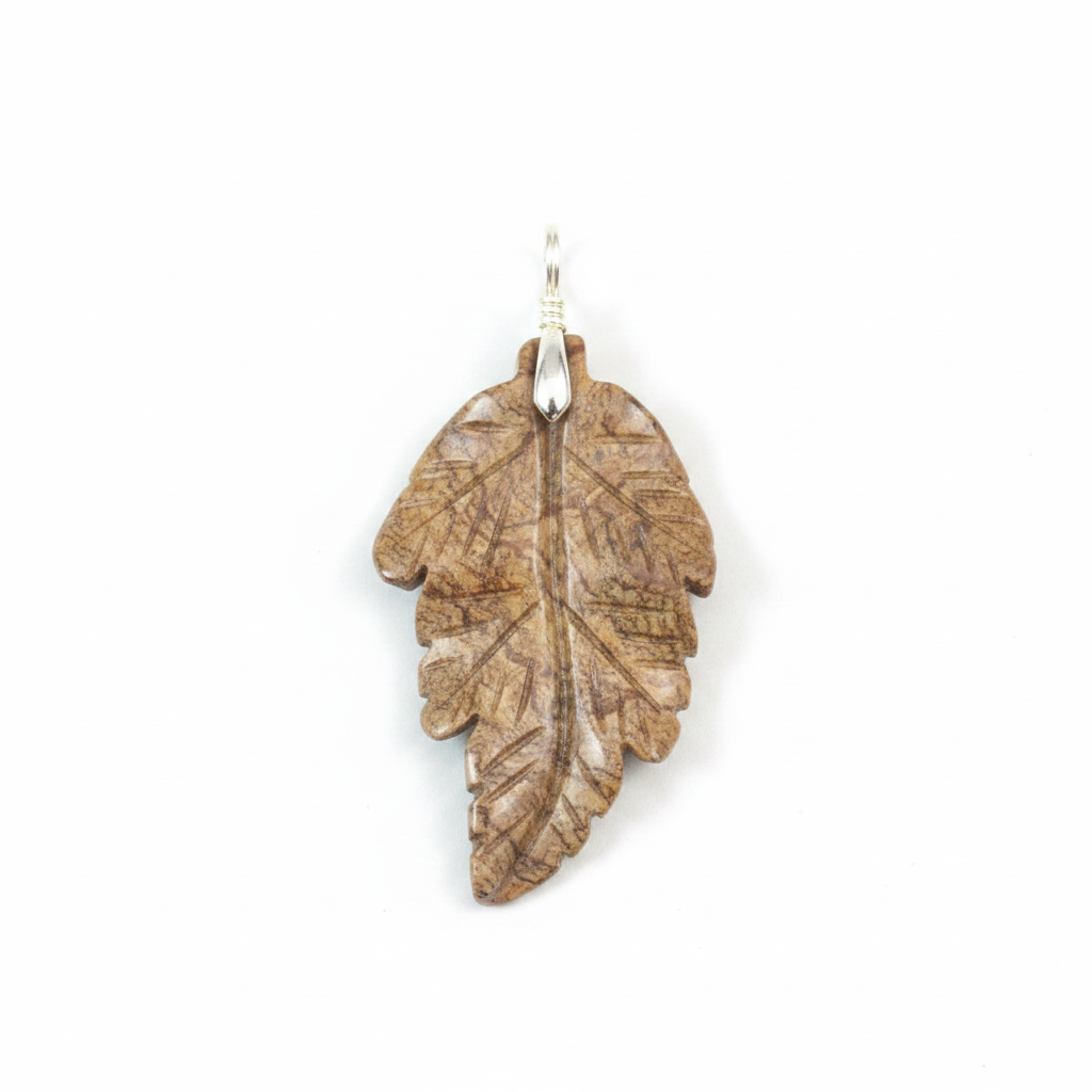 Natural Picture Jasper Leaf Pendant 41mm