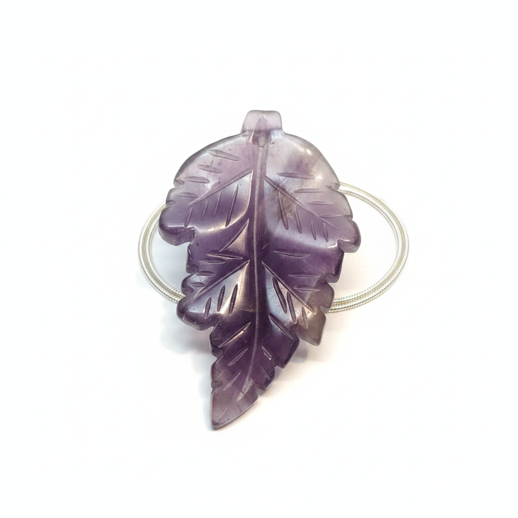 Natural Amethyst Carved Leaf Pendant