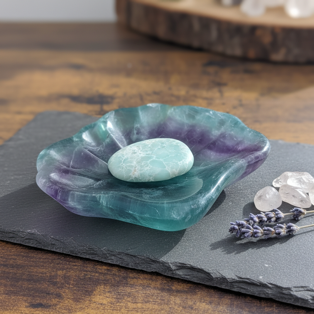 Natural Fluorite carved Shell Shape Bowl