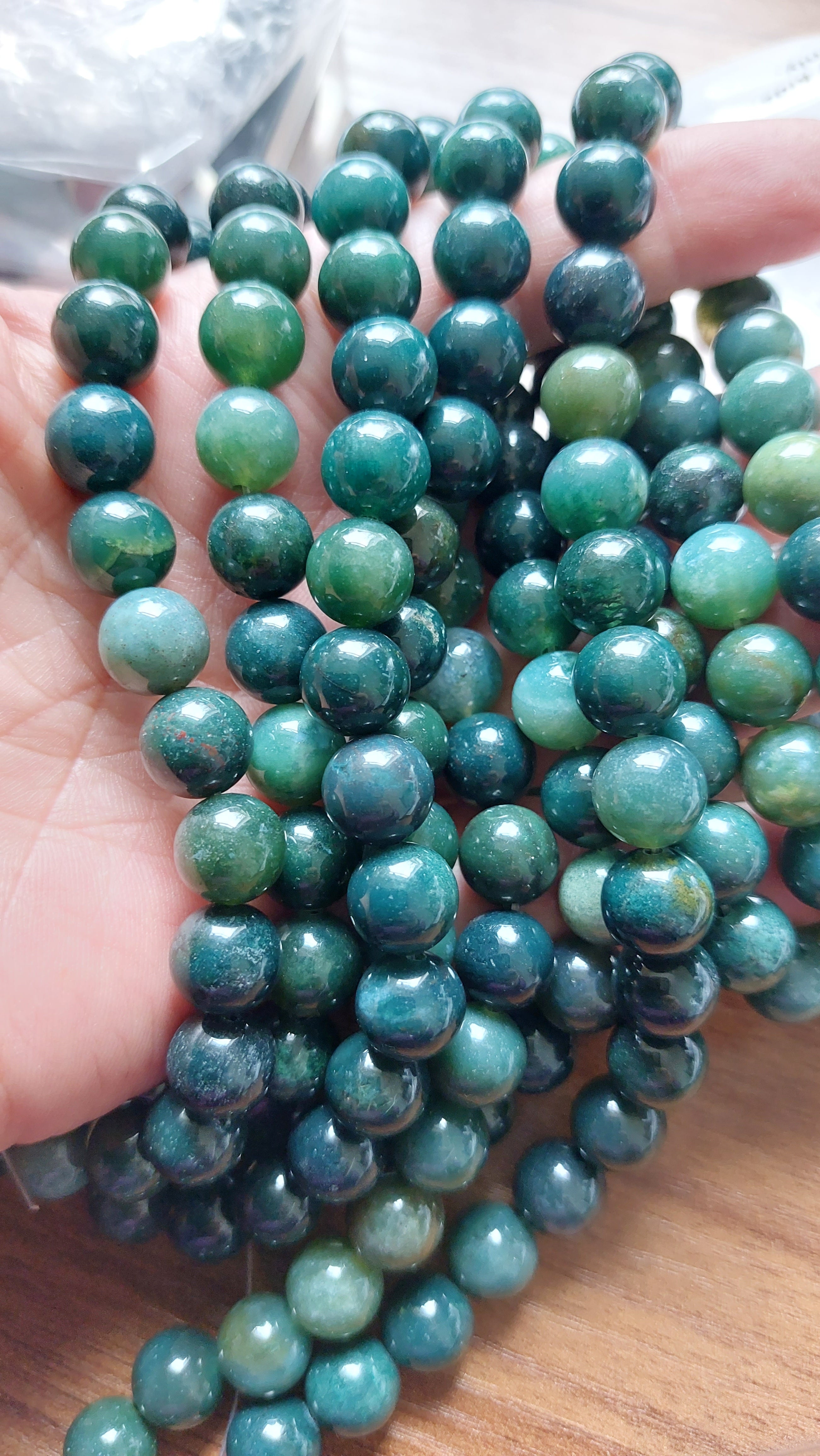 Moss agate 10mm beads strand
